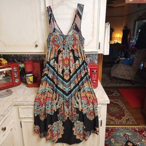 Live and Let Live XL Floral Boho Dress in Turquoise & Orange.